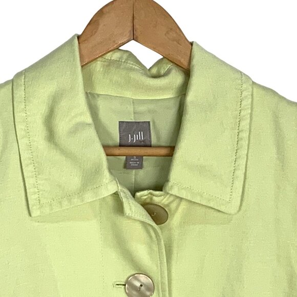 J. Jill Button Trench Jacket Linen Blend Long Sleeve Button Front PS Lime Green - Picture 2 of 12